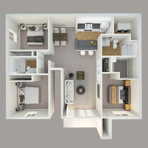 Floor plan for 2 beds, 2 baths, 1244 sqft